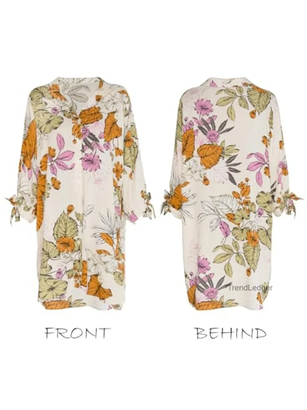 Women's Oversize Floral Shirt Dress 3/4 Sleeve Button Down Beach Cover Up